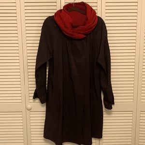 Black and deep/red dressy raincoat one size fits most, button front with pockets